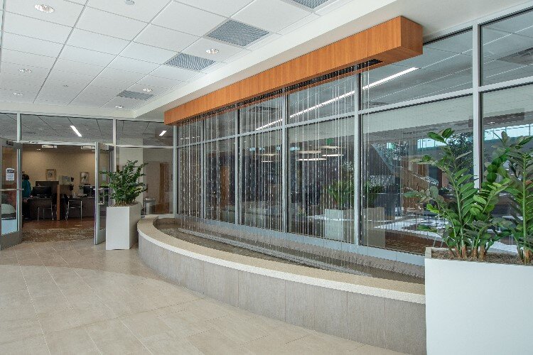 Glass that allows you to better see into the building, making it feel less impenetrable.