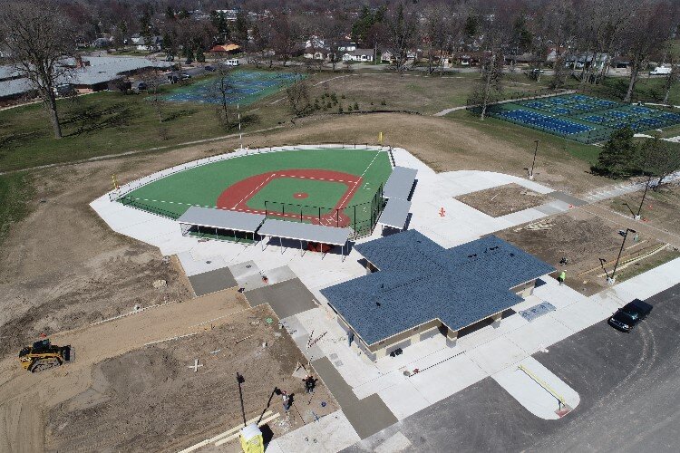 Aerial photo of the Middle of the Mitt Miracle Field in Midland's Central Park