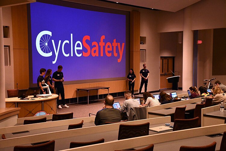 The competition is an opportunity for team's to practice their public speaking skills as they present to a panel of judges.