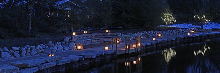 Stroll the garden’s pathway lit with twinkling lights and luminaries.