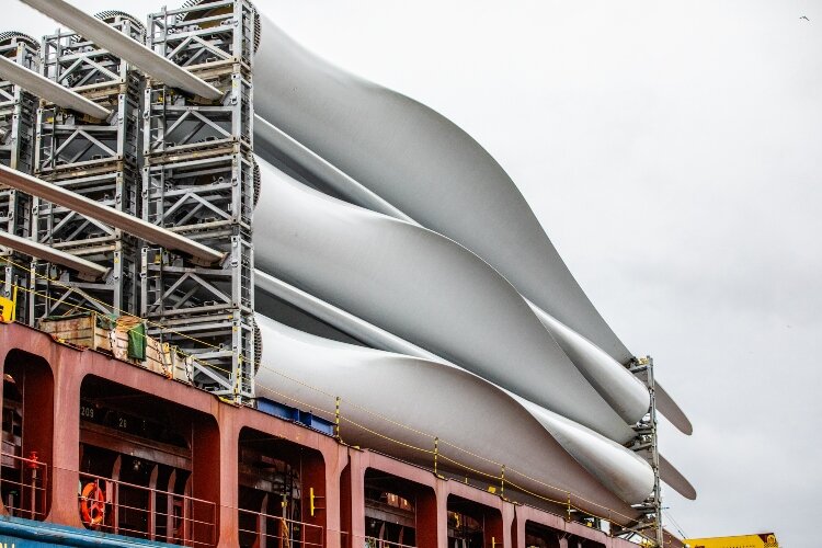 By the end of the shipping season, about 600 blades will have passed through Port Fisher Terminals.