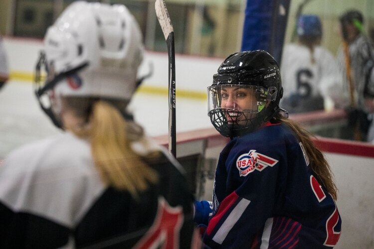 Women, such as Renee Hoppe, say ice hockey offers physical and social benefits.
