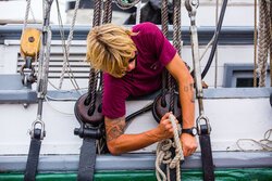 Thursday was a working day, so the ships weren’t open for tours. Hundreds of people lined the river, though, to watch the crews dock the boats.