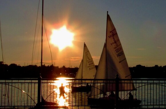 Sailboats are a common sight from Bay City's riverfront parks.