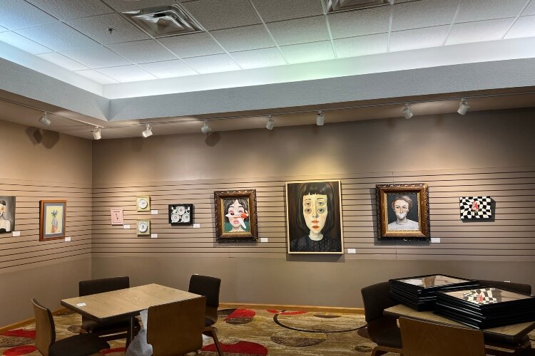 Rivard's work during a solo show at the Bay City Players (Photo Credit: Amy Gibas)