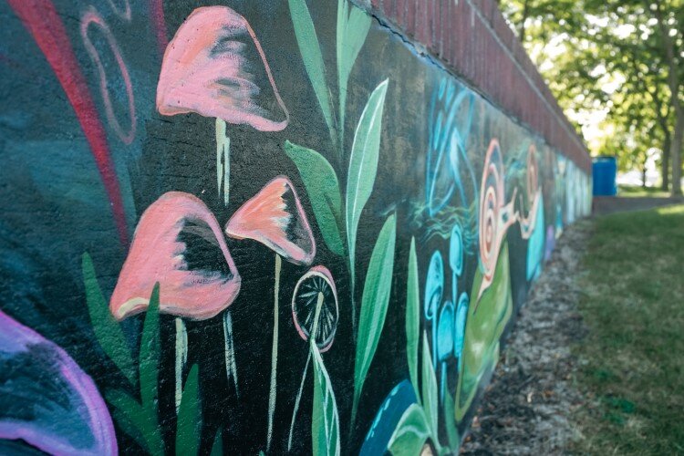 Vibrant colors fill one of the Wenonah Park murals coordinated earlier this summer by Studio 23 and several city organizations.