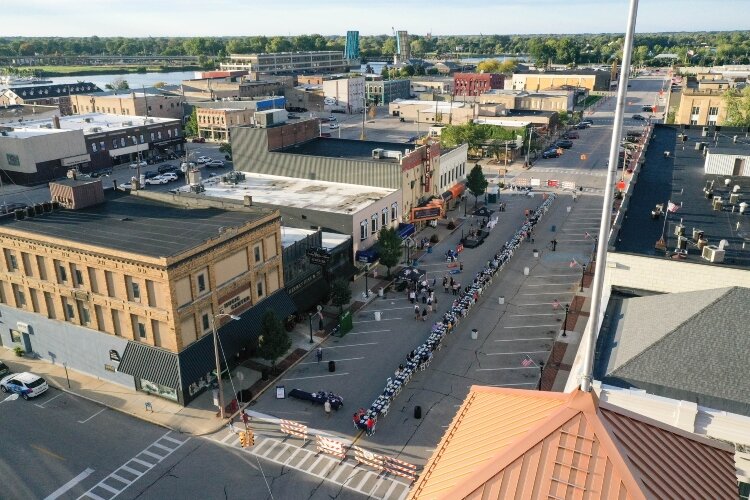 A drone captured the view from above during the first Longest Table event in 2022. (Photo courtesy of the United Way of Bay County)