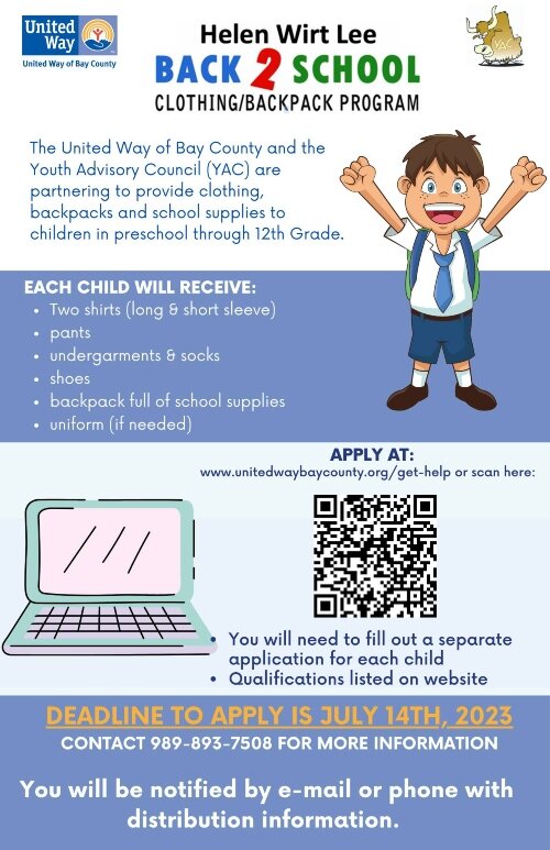Volunteers help make efforts such as the United Way of Bay County Annual Back to School clothing and supply drive a success. (Graphic courtesy of the United Way of Bay County)