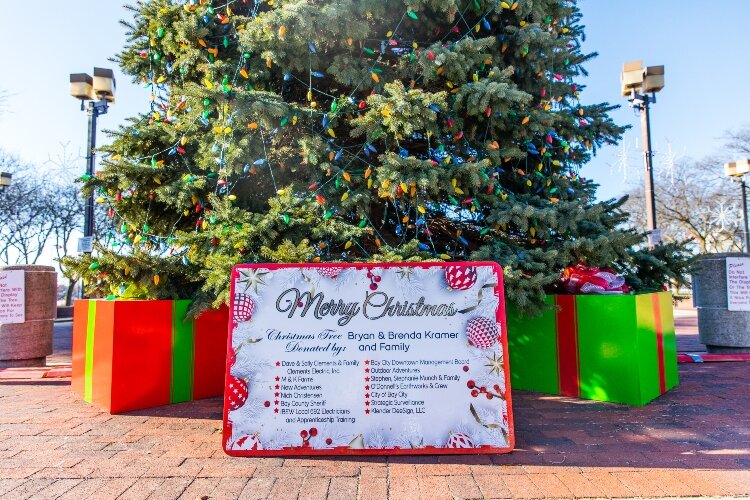 The Bryan and Brenda Kramer family donated the tree at the center of downtown this year.