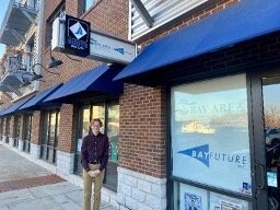 Brady Falardeau outside the offices of Bay Future Inc. in Downtown Bay City. (Photo courtesy of Brady Falardeau)