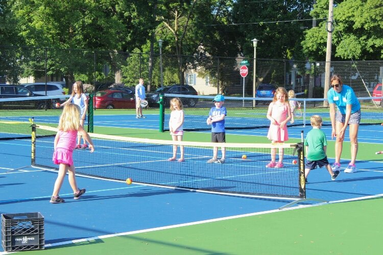 Organizers didn't waste any time putting the courts to good use. Kids played tennis during the grand opening in 2019. (Photo courtesy of the Janet H. Jopke Courts)