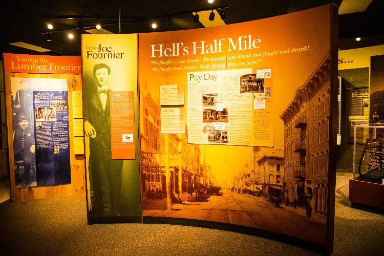 Historians believe stories of Joe Fournier in Bay City are woven into the tales of Paul Bunyan. This display at the Bay County Historical Society Museum explains the connection.