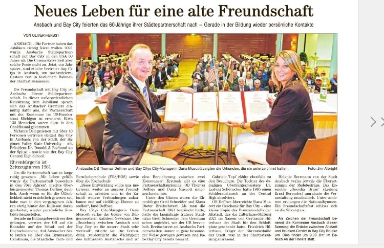 The visitors from Bay City attracted the attention of local media in Ansbach. (Photo courtesy of Bay City government)