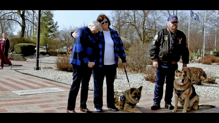 The film features animals (Cheyenne and Lakota), but not the Big Bad Wolf. From left are Justine Brooks as Rebecca Redding alongside extras, Kay Bailey, Dora Osterman, and Jim Osterman.