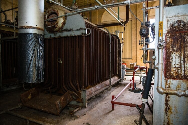 Old mechanical equipment still fills the 13,000-square-foot building that once pumped water from the Saginaw Bay into city-owned water treatment plants.