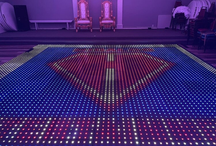 A state-of-the-art LED dance floor is one highlight of Hidalgo Hall in Northern Bay County.