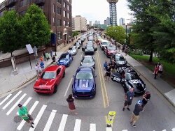 Cars line up to begin the day's challenges during the 2018 Rally North America event.