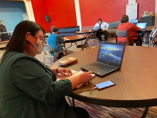 Katie Curtis joins other creatives for a workshop at the Historic Masonic Temple.