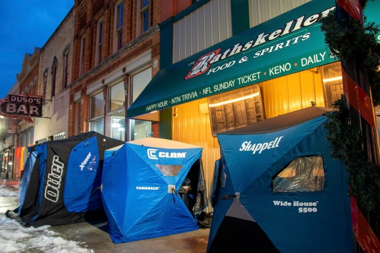 Area restaurants such as the Rathskeller Food & Spirits have embraced the concept, allowing diners to set up privately-owned ice shanties to dine outside.