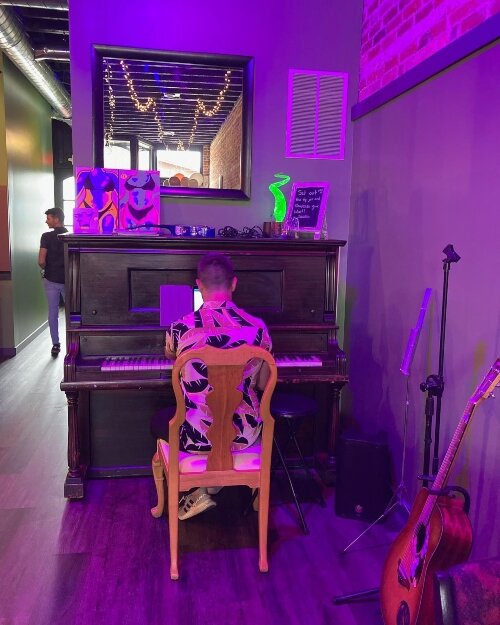 Owner Lauren Williams brought her aunt's piano from New Orleans to the lounge. Williams moved here from New Orleans and has filled the lounge with decor resminiscent of her home.