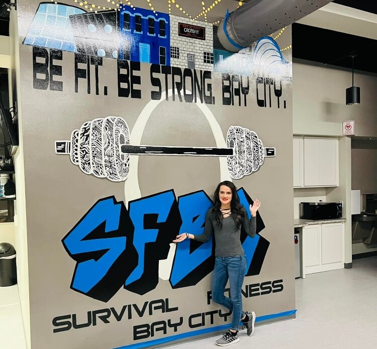 McKay incorporated Downtown Bay City landmarks into the mural. (Photo courtesy of Survival Fitness)