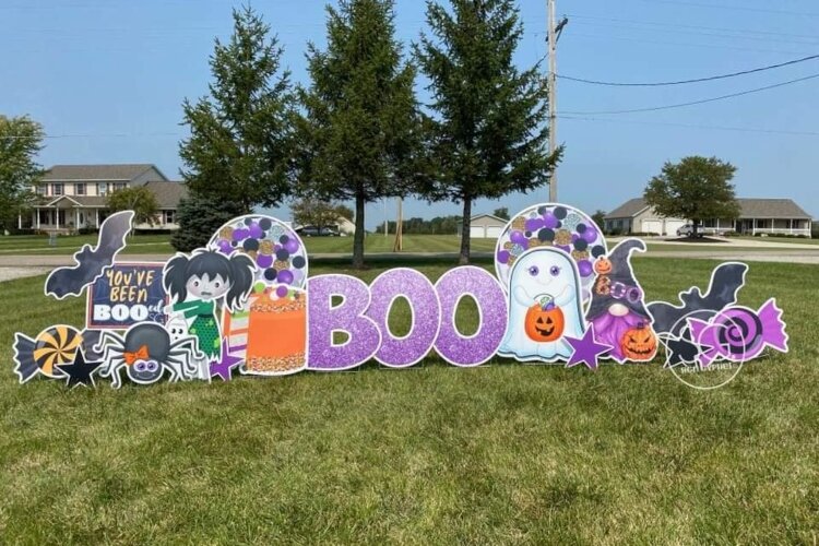 "Boo" signs celebrating Halloween have been popular in October.