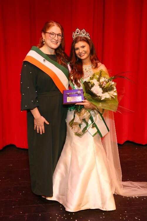 The 2025 St. Patrick’s Day Parade Marshal Liberty Starkweather Smith poses with 2025 Queen Katelyn Morris. 