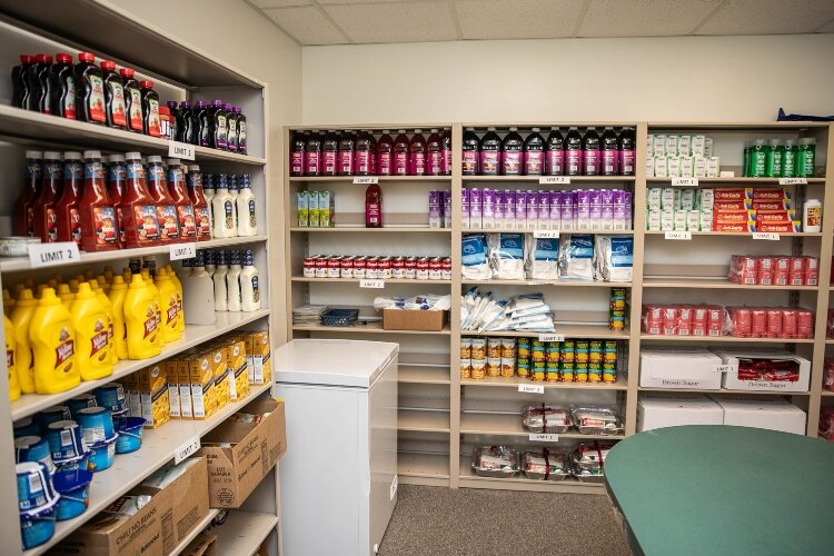 The pantry includes stocks cleaning and personal hygiene supplies for patients who need them.
