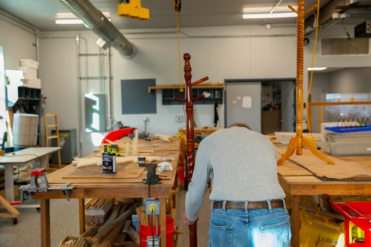 Inside a wood shop, which Markstrom calls the "jewel" of the center, veterans build handcrafted items. While some items are for sale, the true purpose behind creating them is learning new skills and feeling a sense of accomplishment..