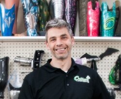 Nicholas Harrier unleashes his creativity at his job as a patient advocate and lab technician for Oakland Orthopedic Appliances. He has earned an international reputation for his custom covers for prosthetic devices.