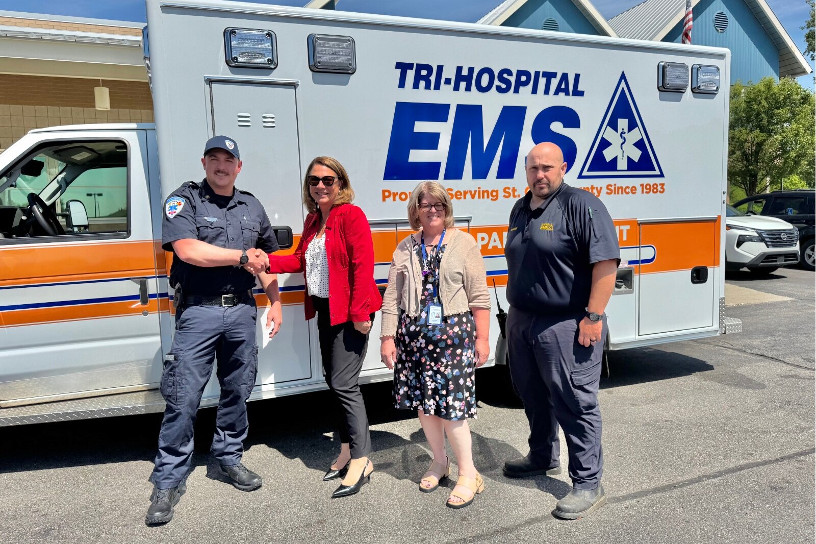 Left to right: Wyatt A. Riehl, supervisor Tri-Hospital EMS, Deb Johnson, CEO St. Clair County CMH, Kathleen Gallagher, chief clinical cfficer St. Clair County CMH, and Timothy Wilmoth, supervisor Tri-Hospital EMS.